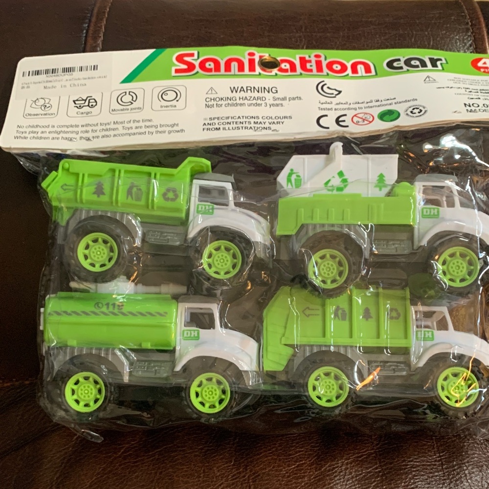 Eco-Friendly Green Sanitation Toy Truck Set set of 4 trucks
